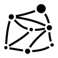 Black and white icon of a mesh network