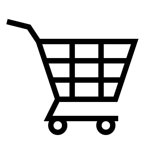 Black and white icon of a shopping cart