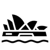 Black and white icon of the Sydney Opera House
