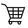 Black and white icon of a shopping cart